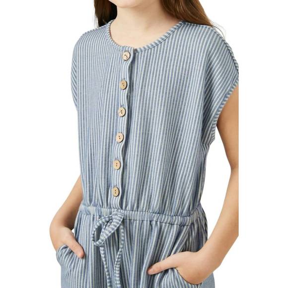 NEW HAYDEN LA girl's buttoned stripe knit romper in blue - Picture 2 of 3